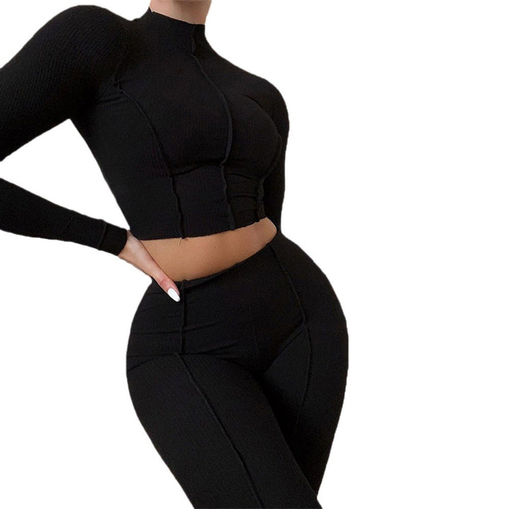 Dame sporty crop-top og leggings sæt med ribbet struktur Stilla