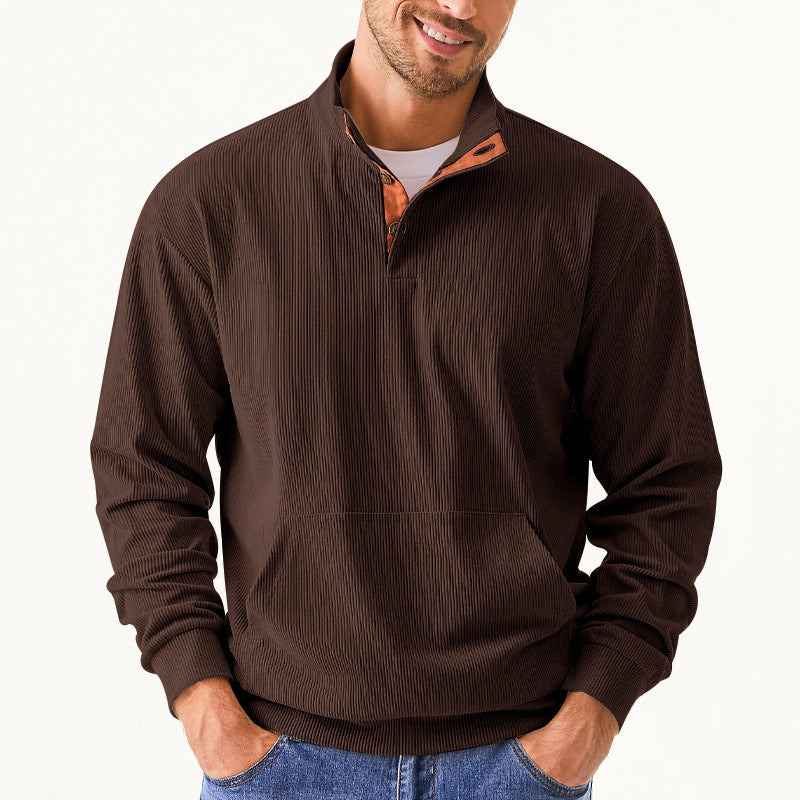 Herrer afslappet sweater med moderne ståkrave og dekorative knapper Stilla