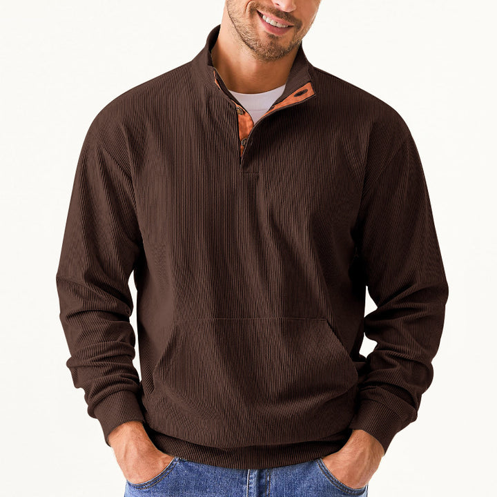 Herrer afslappet sweater med moderne ståkrave og dekorative knapper Stilla