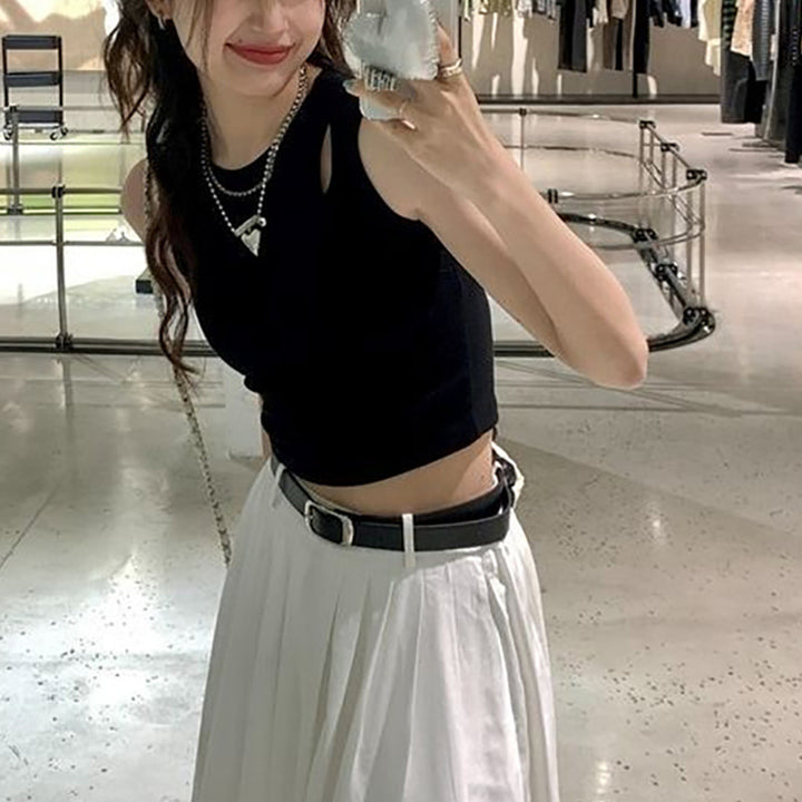 Kvindernes crop top med elastisk talje og asymmetrisk halsudskæring Skovae