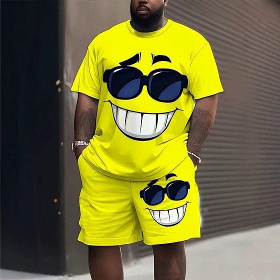 Herrer casual fritids sæt med stort smiley solbrille print Skovae