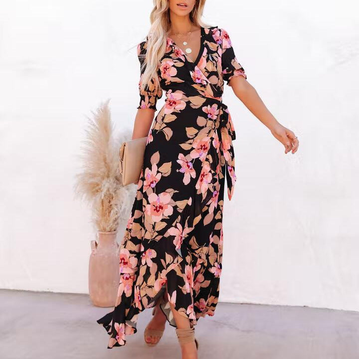 Dame Blomster Wrap Maxi Kjole Stilla