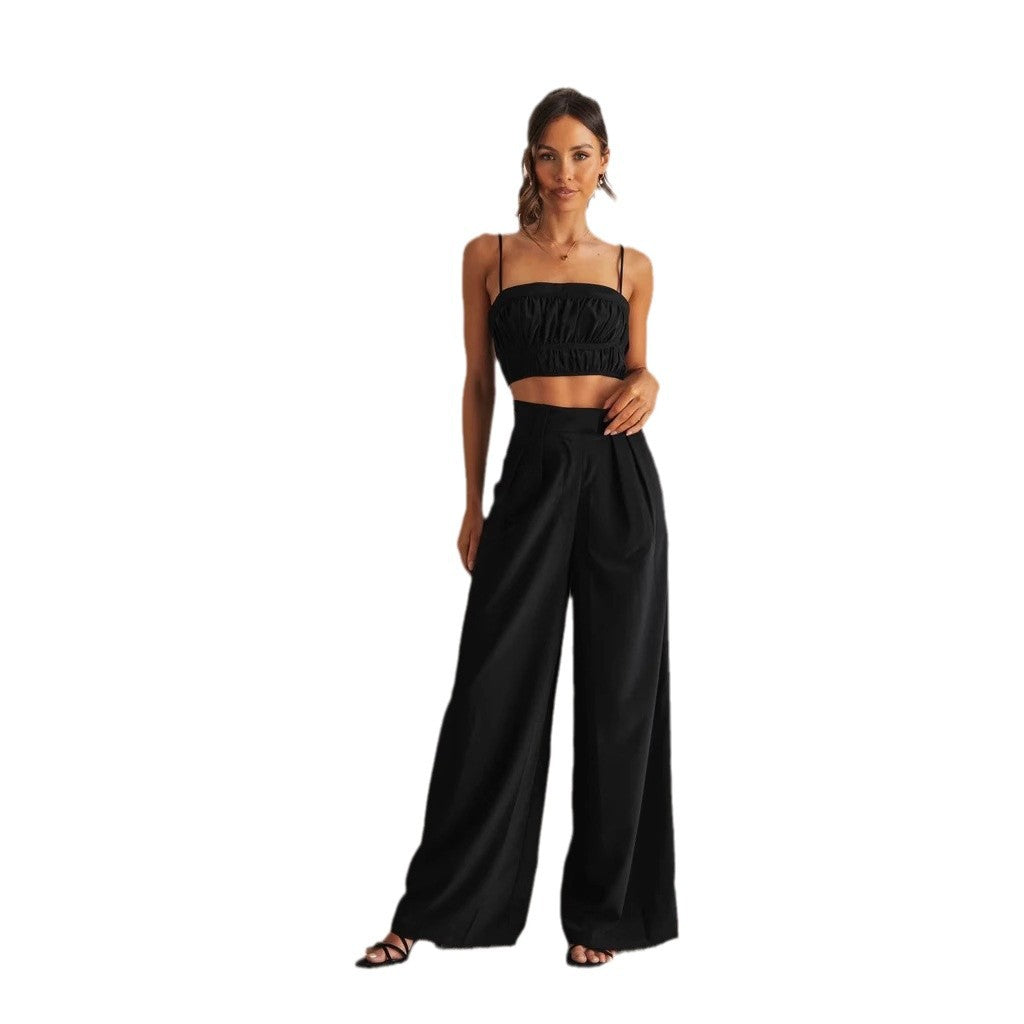 Dame komfortabelt sæt bestående af cropped top og brede bukser Stilla