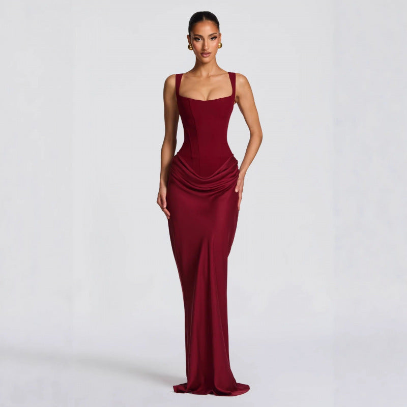 Dame Elegante Maxi-Kjole med raffinerede Draperinger Skovae