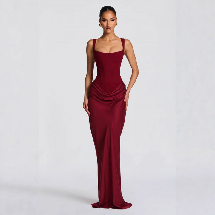Dame Elegante Maxi-Kjole med raffinerede Draperinger Skovae