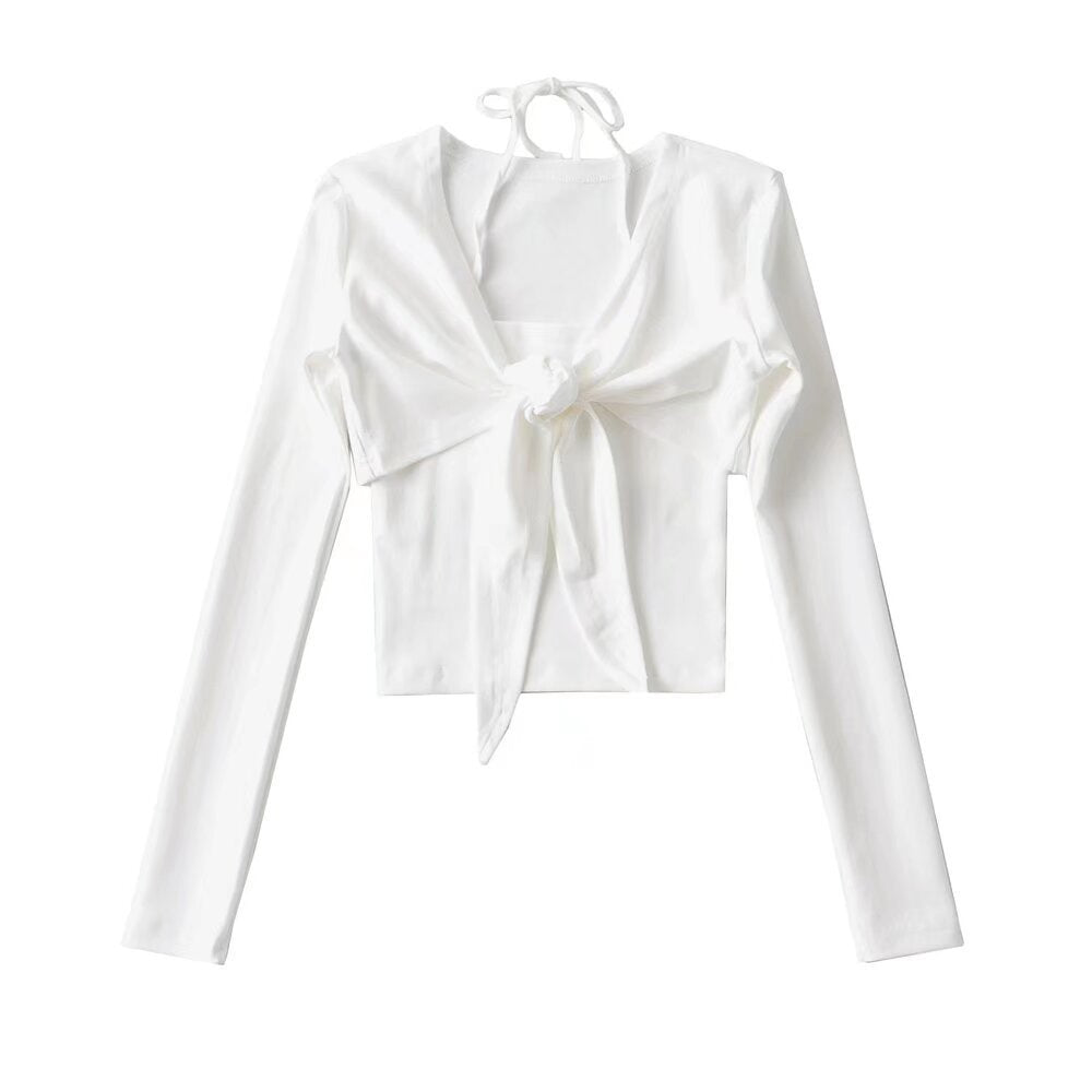 Dame Cropped Langærmet Top med legende knude-design Stilla
