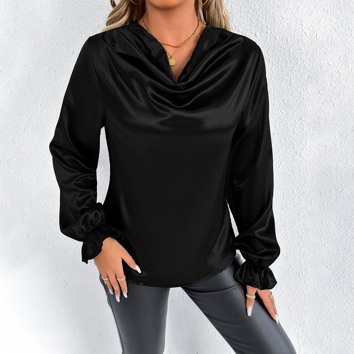Dame elegant bluse med drapering og flæsedetaljer Stilla