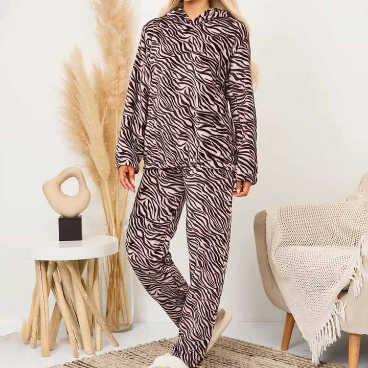 Dame Fleece-Lounge-dragter med hjerteprint og hætte Stilla