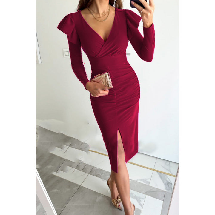 Damer Elegante Langærmet Bodycon Kjole med Flæse Detalje Stilla