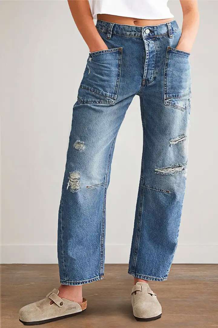 Dame Trendy Vintage Jeans i afslappet Boyfriend-snit med iøjnefaldende lommer Stilla