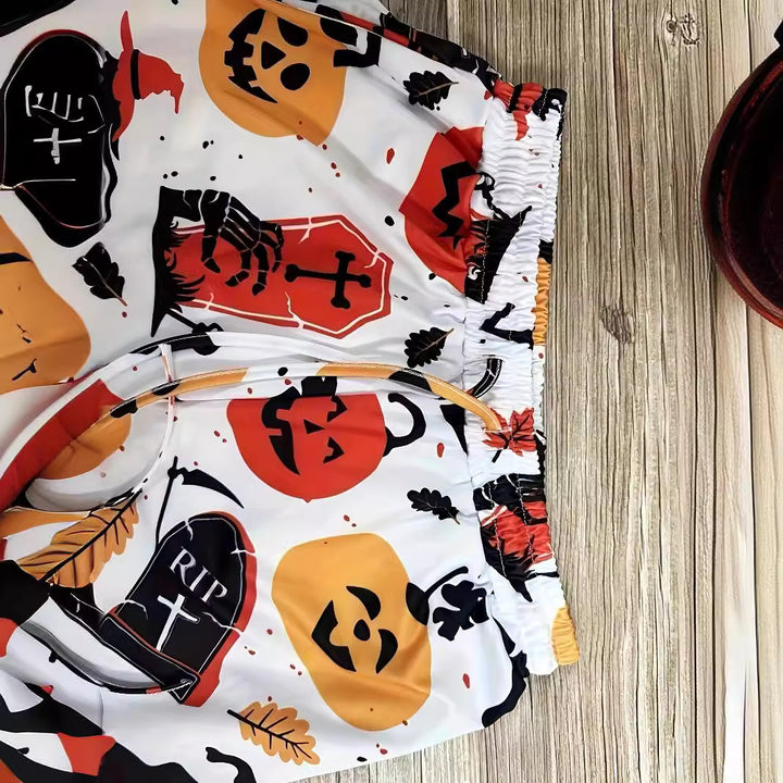 Dame fritidshose med farverigt Halloween-motiv og elastisk linning Stilla