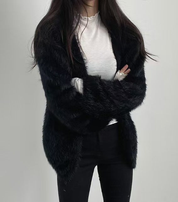 Dame Fluffy Cardigan med Åben Front og Praktiske Lommer Stilla