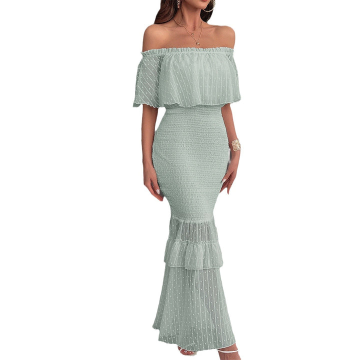 Dame Off-Shoulder Maxikjole med Rüschendetails og elastisk taljebånd Stilla