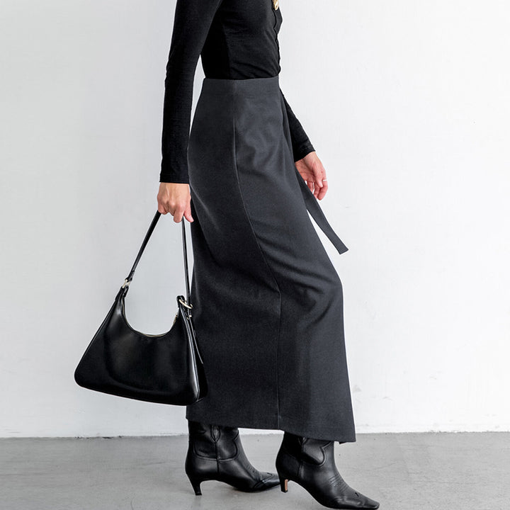 Dame wrapped skirt with side slit and decorative tie belt Stilla