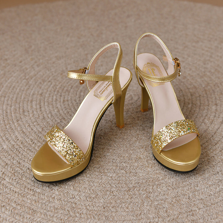 Dame High-Heel Sandaler med glitrende remdesign og komfortabel plateau-sål Stilla