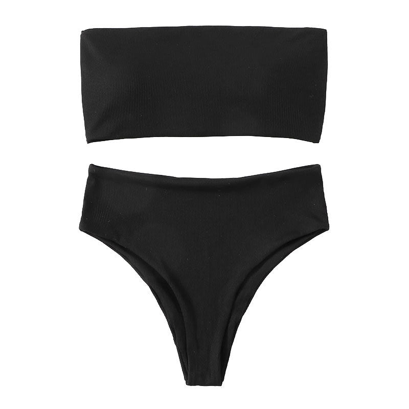 Dame Bandeau-bikini-sæt med høj benudskæring og bindedetaljer Skovae