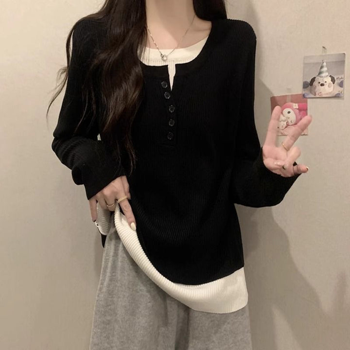 Kvinders fashionable langærmet pullover med knapstolpe Stilla