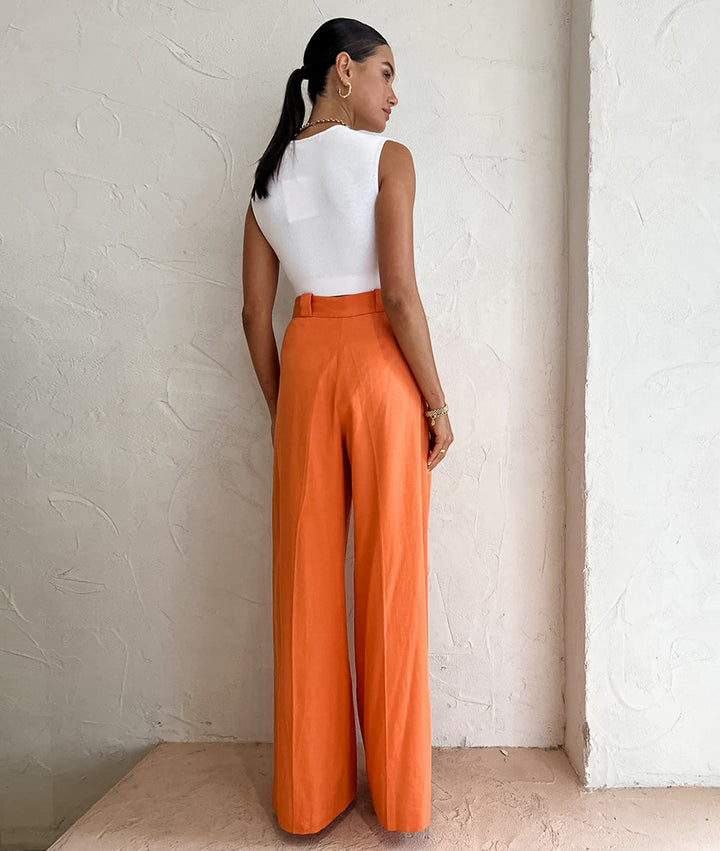 Dame bred High-Waist-bukser med elegant folderstruktur og flot fald Stilla