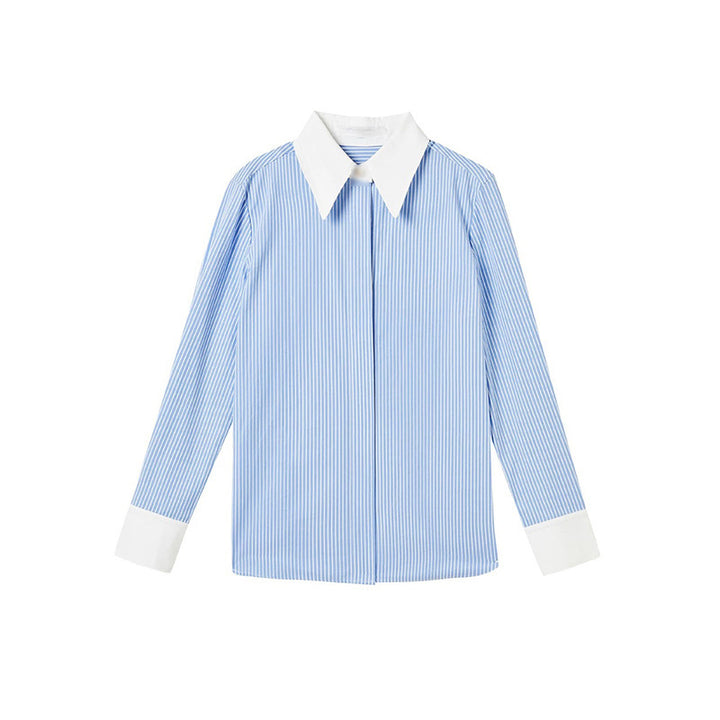 Dame afslappet bluse med stribet design og kontrasterende krave Stilla