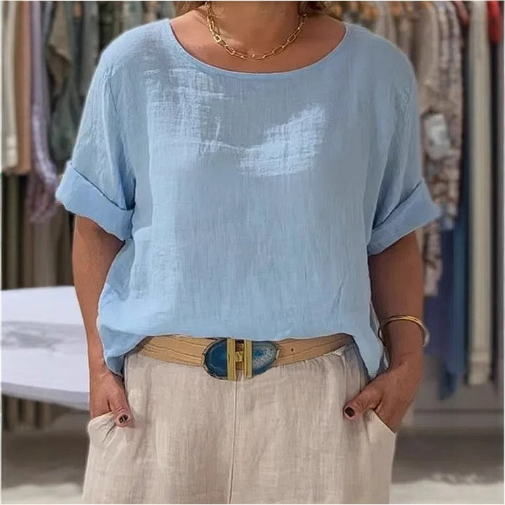 Dame Letvægt Linne Bluse med Casual Snit og Oprullede Ærmer Stilla