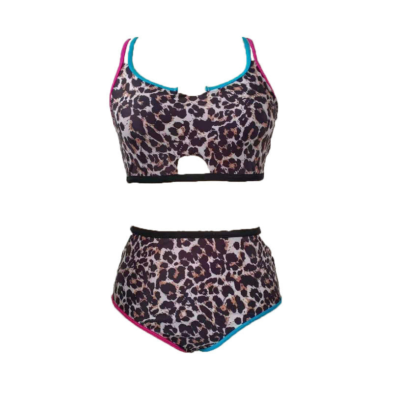 Dame Højt skåret trekant bikini med moderne dyreprint og sporty design Skovae