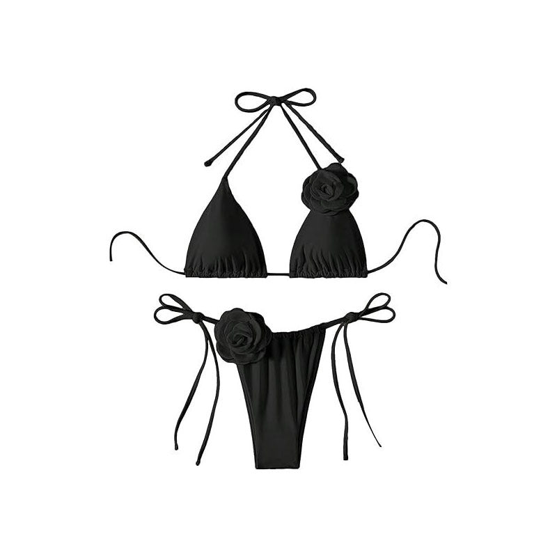Dame trekant-bikini-sæt med legende blomsteraccenter og justerbare stropper Stilla