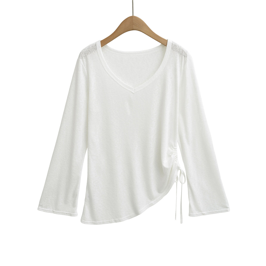 Dame asymmetrisk longsleeve-overdel med raffineret knude-design Stilla