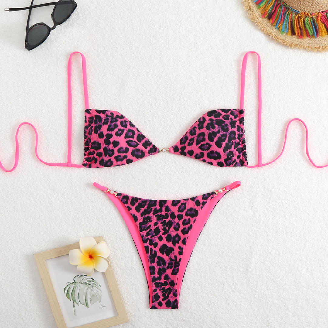 Damer Triangel-Bikini med justerbare stropper og elegant blomstertryk Skovae