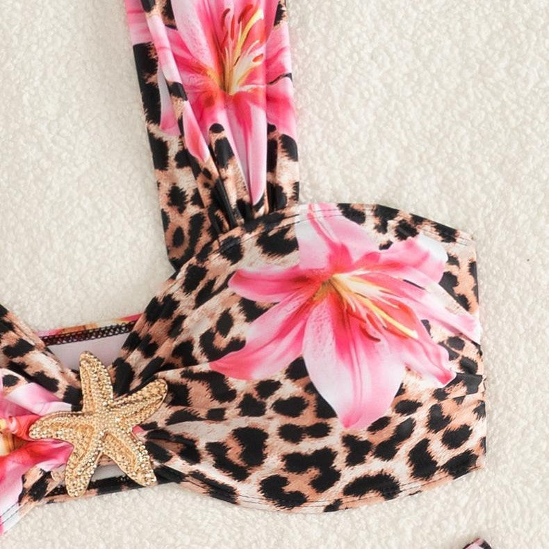Dame bikini-sæt med floral leopardmønster Skovae