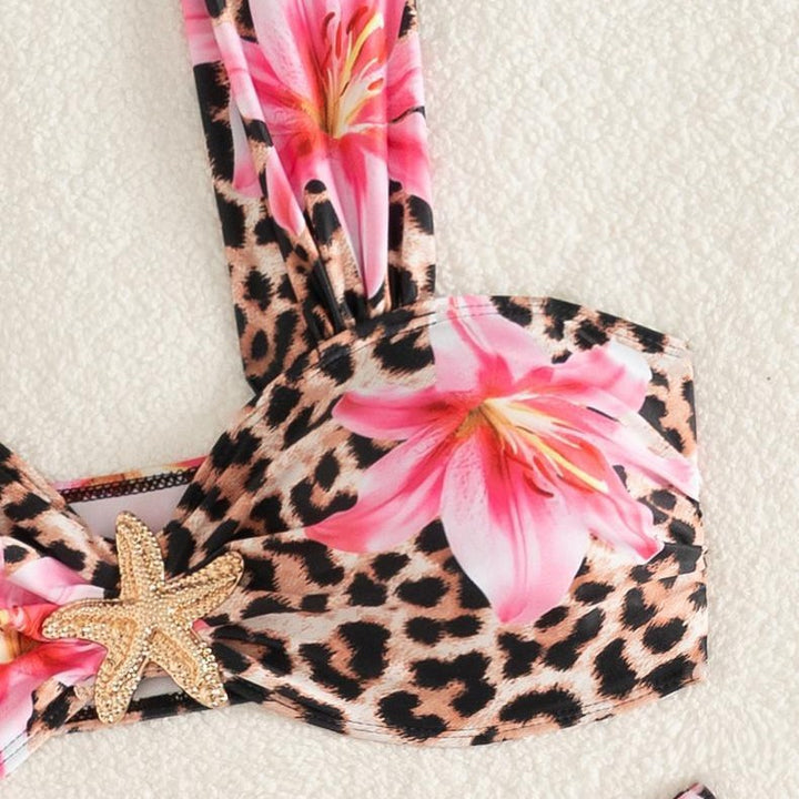 Dame bikini-sæt med floral leopardmønster Skovae