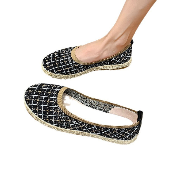 Dame Espadrillos med fashionable gittermønster og fleksibel gummibånd Stilla