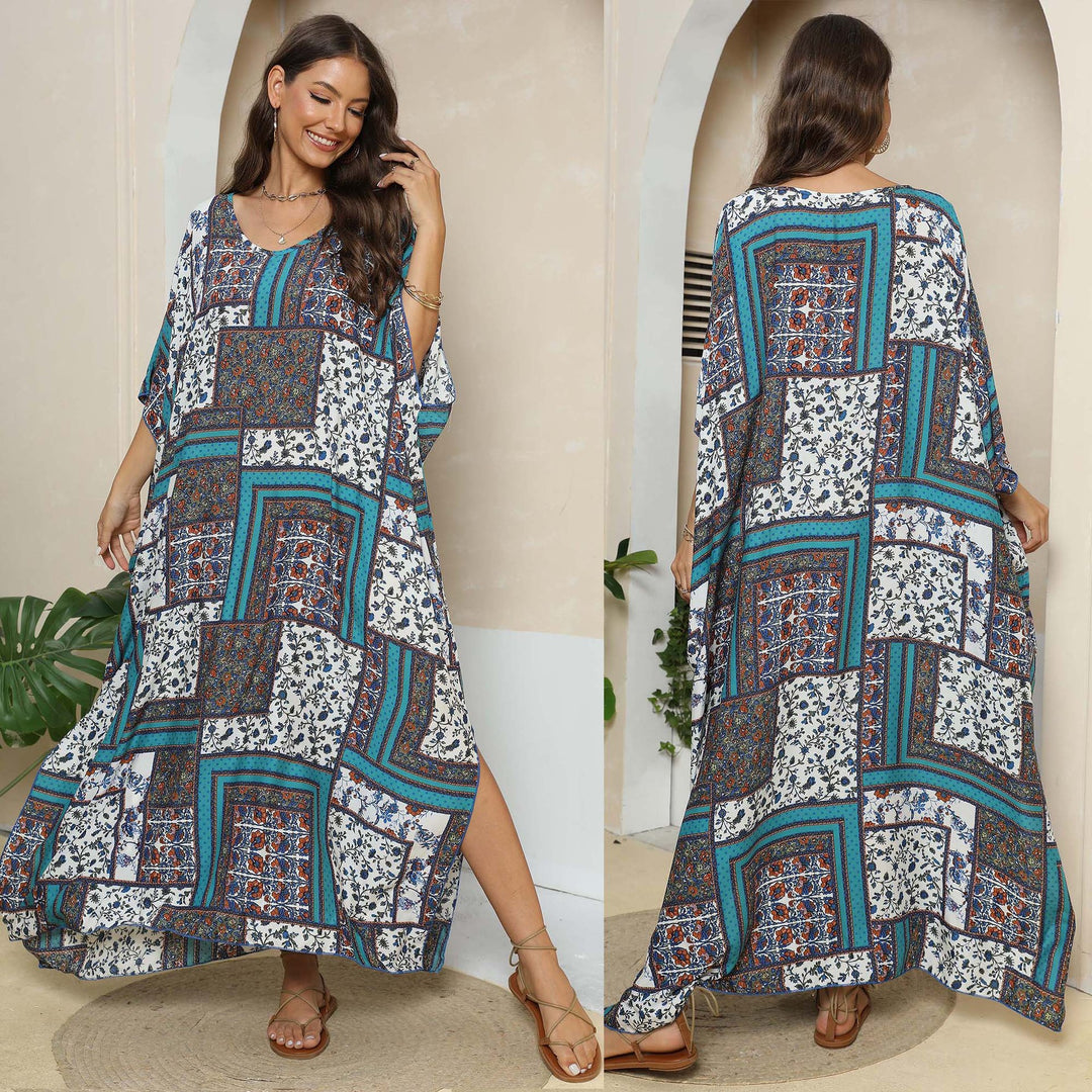 Dame afslappet maxikjole i patchwork-design Skovae