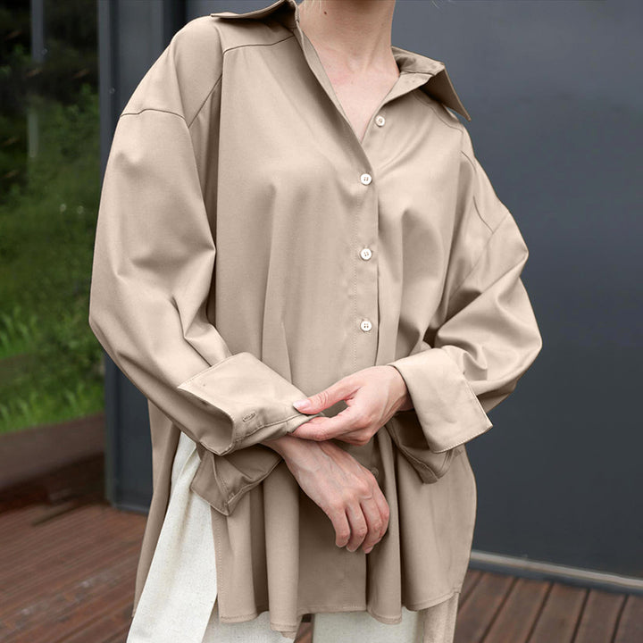 Damer Elegant Oversized Bluse med dyb V-Udskæring og lange Ærmer Stilla