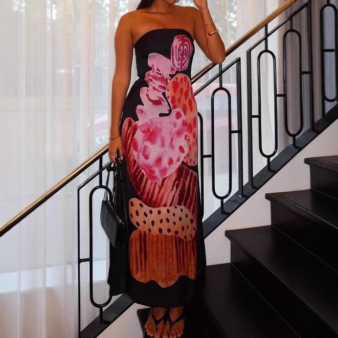 Femme Strapless Abstract Print Maxikjole Stilla