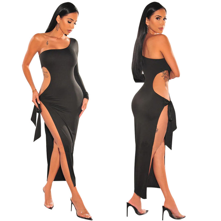 Damer elegant Cut-Out maxikjole med asymmetrisk kant og høj slids Stilla