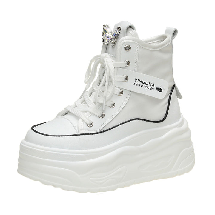 Damer nan Plateau-Sneaker med højt skaft, snøring og sommerfugl-brosche Skovae