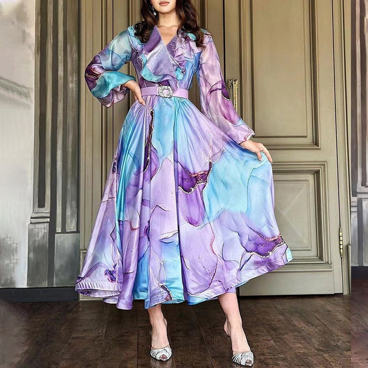 Dame Maxikjole med flydende chiffon og legende flæse design Stilla