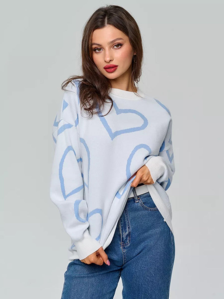 Dame Oversized Hjerte mønster Strikpullover Stilla