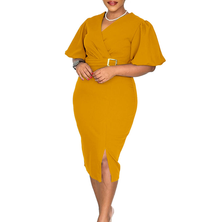 Dame Bodycon Kjole med Pufærmer og Bælte Stilla