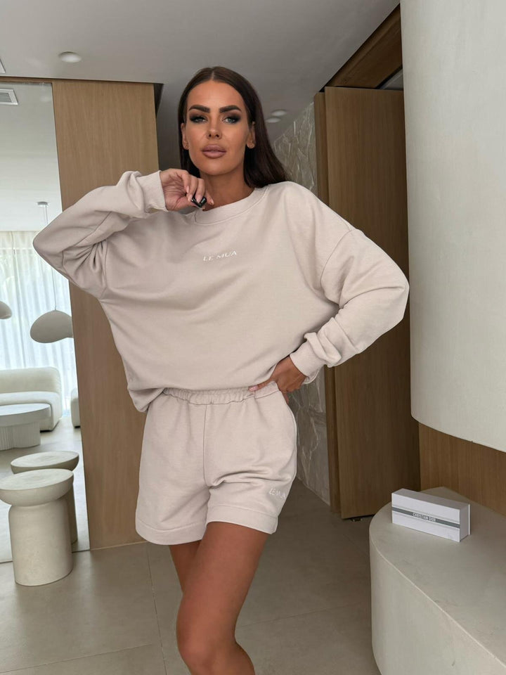 Kvinder Casual Cut Sweatshirt og Shorts Sæt Skovae