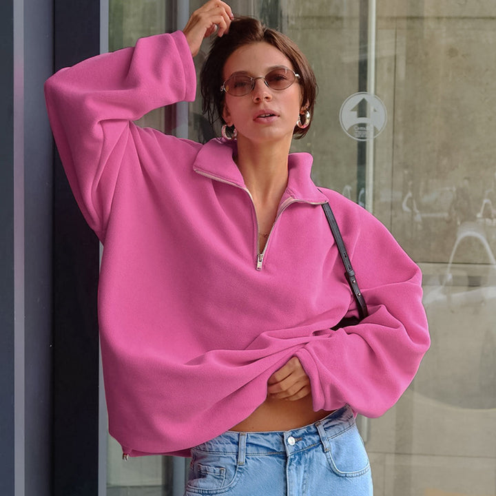 Dame oversized fleece-trøje med lynlås og høj krave Stilla