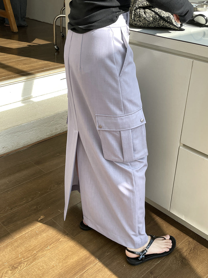 Dame Midi skirt med praktiske cargo-lommer og kvalitets bomuldsblanding Stilla