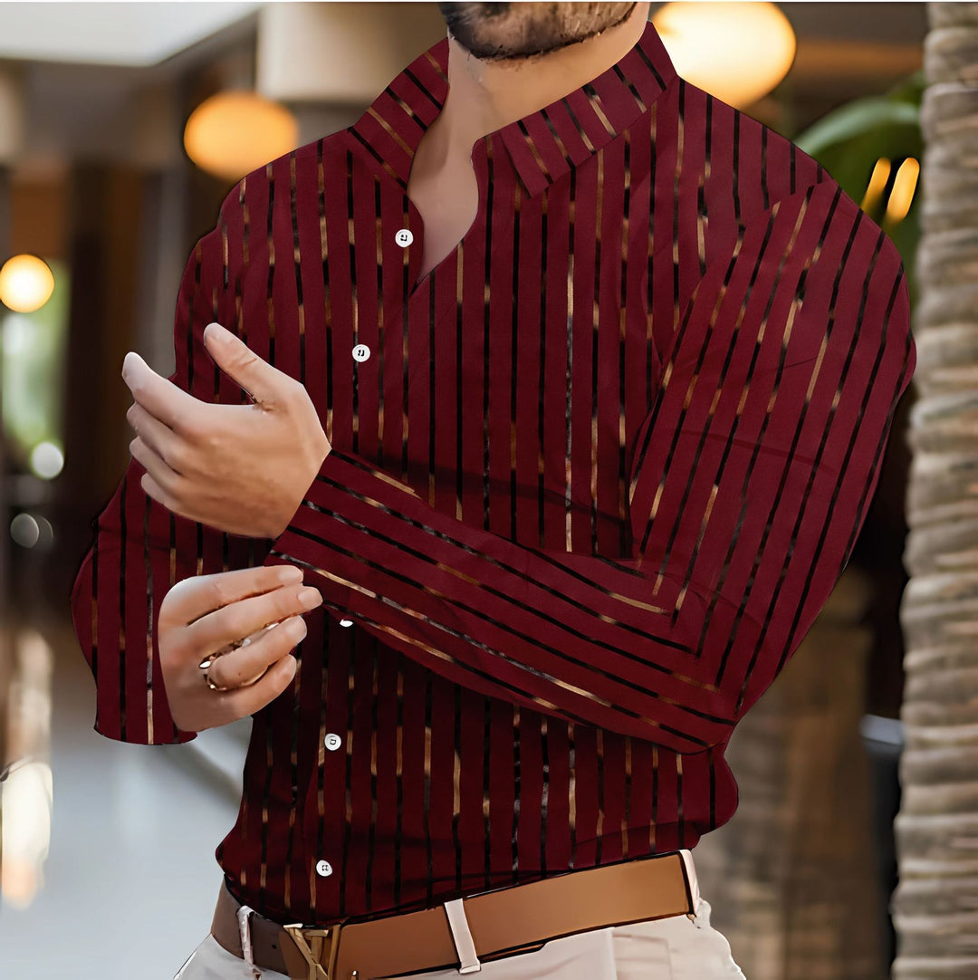 Herrer Stilfuld Slim-Fit Stribet Button-Up Skjorte Stilla