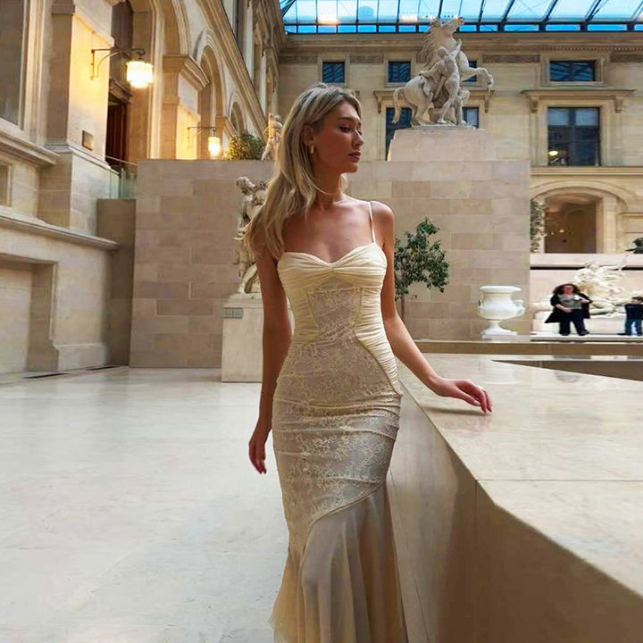 Damer Elegant Vinkle Kjole med Rynker og Asymmetrisk Nederdel Skovae