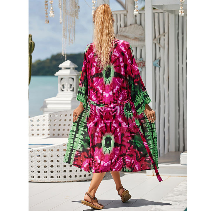 Dame elegant Strandkaftan med fri skæring og farverigt mønster Stilla