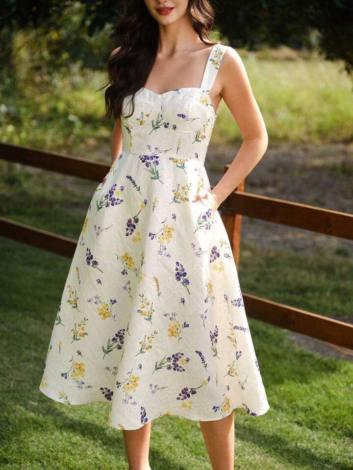 Kvinder Vintage-inspireret floral A-linje kjole Stilla
