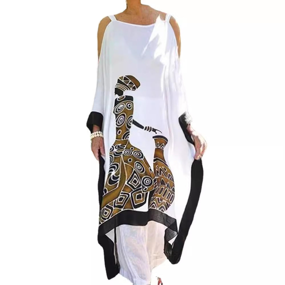 Dame Kaftan med traditionelt tryk og bredt snit Stilla
