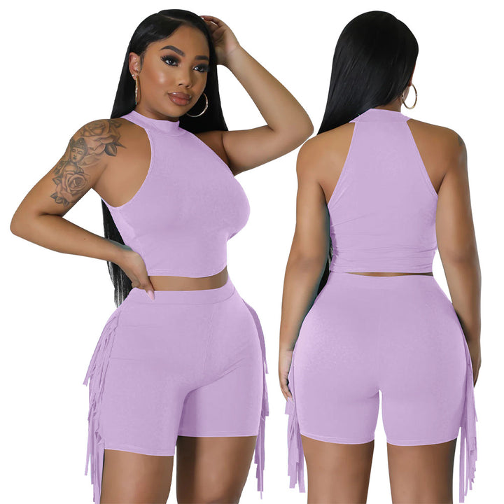 Dame sæt bestående af mode crop top og shorts med raffinerede detaljer Stilla