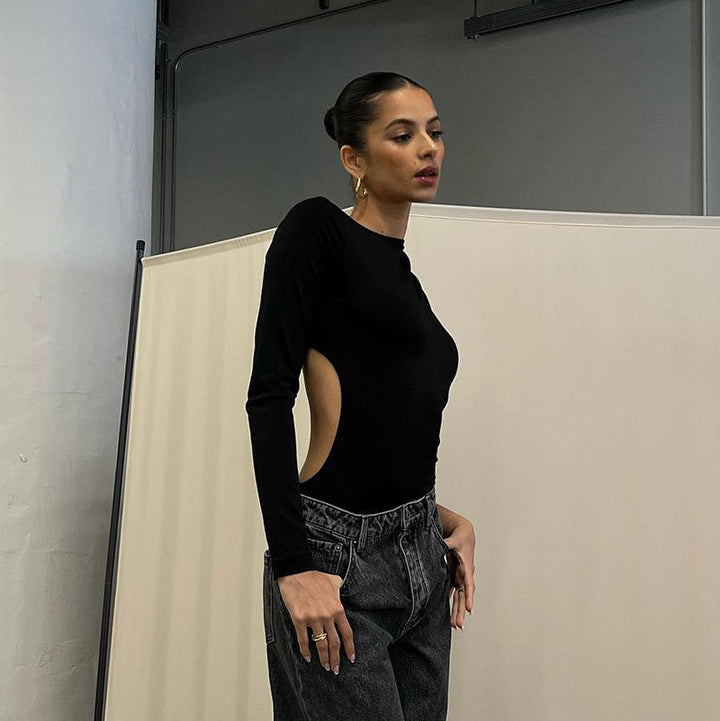 Dame Langærmet Bodysuit med asymmetrisk snit og elegant design Stilla