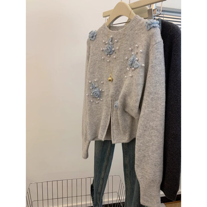 Kvinders stilfulde sweater med blomsterapplikationer Stilla